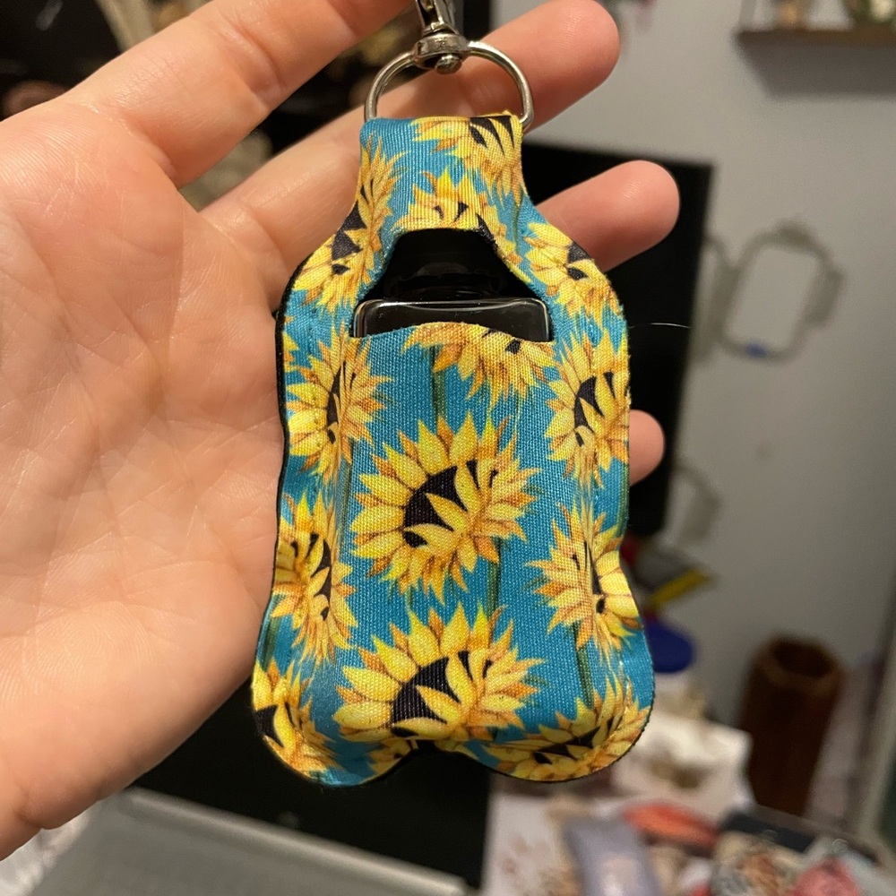 Vibrant Blue and Yellow Neoprene hand sanitizer holder